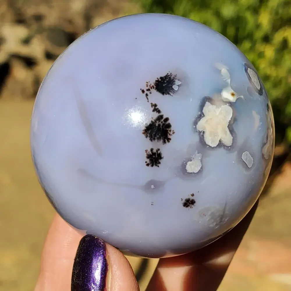 Light Blue Flower Agate Crystal Stone Sphere 180 grams 51 mm